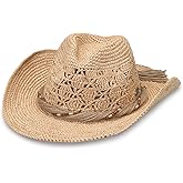 Wallaroo Hat Company Women’s Tina Cowboy Hat – Natural Straw, Wide Brim Sun Hat, Adjustable, Shapeable Cowgirl, Western Hat