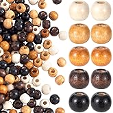 SmallCat 100 Pcs Large Hole Wooden Beads, Vintage Natural Wood Beads for Crafts, 9X10mm Round Wooden Loose Spacer Bead for Garland Necklaces Bracelets Earrings Anklets Pendant DIY Crafts- 5 Colors