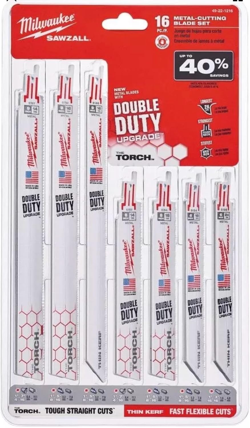 Milwaukee 16-Piece Metal SAWZALL Reciprocating Saw Metal Cutting Blade Tools Set