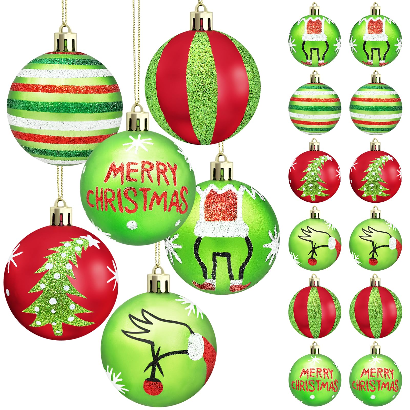 Photo 1 of 12 Pcs Christmas Ball Ornaments, 2.4 Inch Christmas Tree Decorations, Red and Green Glittering Hanging Christmas Ornaments Xmas Tree Bulbs Hanging Christmas Tree Balls Christmas Decors