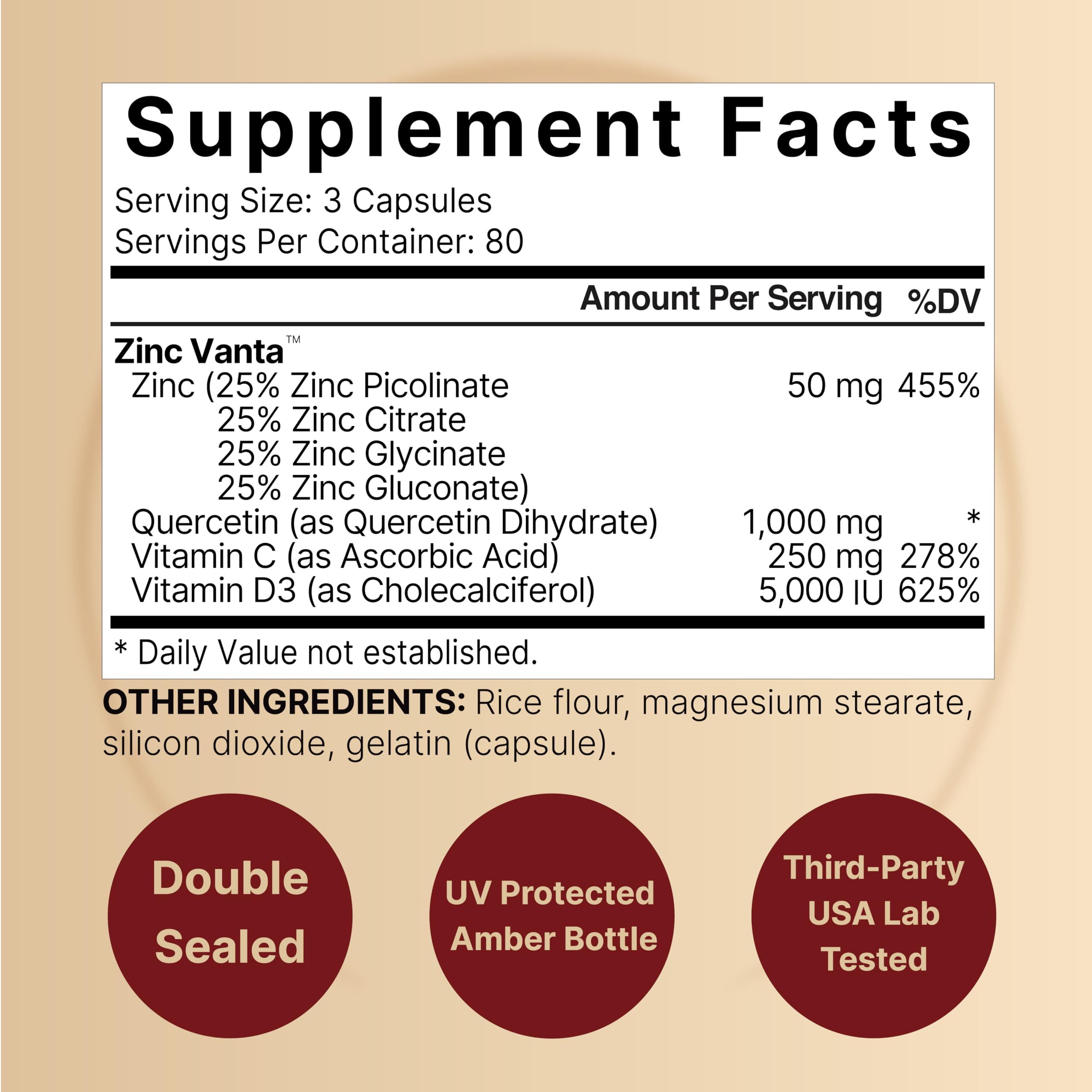 NatureBell Zinc Quercetin with Vitamin C & D3, 240 Capsules | Quercetin 1,000mg + Zinc 50mg + Vitamin C 250mg + Vitamin D3 5,000 IU | 4-in-1 Advanced Immune & Lung Support | ZincVanta Formula