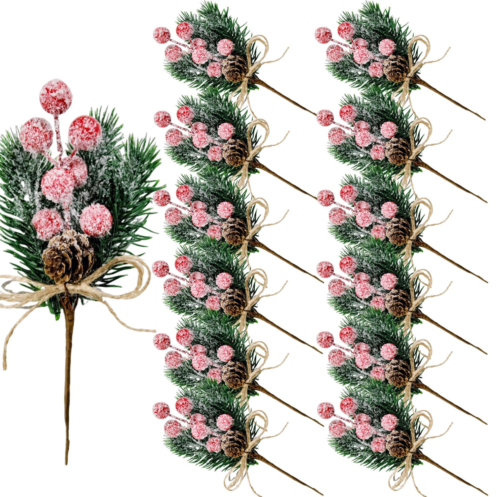 Photo 1 of 12 Pcs Artificial Christmas Floral Picks,Artificial Holly Berry Stems Pine Cones Pine Branches, Christmas Tree Picks and Sprays, Xmas Ornaments DIY Wreath Wedding Home Decor Silk Flower Arrangements