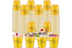 cssopenss 120 pcs Yellow Shot Cups yellow Plastic Shot Glasses 2 oz yellow shot glasses disposable for drinking Tastings served Snacks Jello Tastings and Samples
