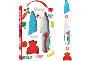 Chefclub Kids - Kids Kitchen Knife Kit - Stainless Steel Blade - Finger Guards and Blade Guard - Safe and Ergonomic Utensil -