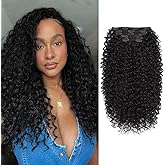 Curly Clip in Hair Extensions, Molefi 3b 3c Curly Clip Ins Full Head for Women 20 inch 100% Pure Protein Silk Hair Extensions for Bridal Party Daily 6PCS with 16 Clips/Set