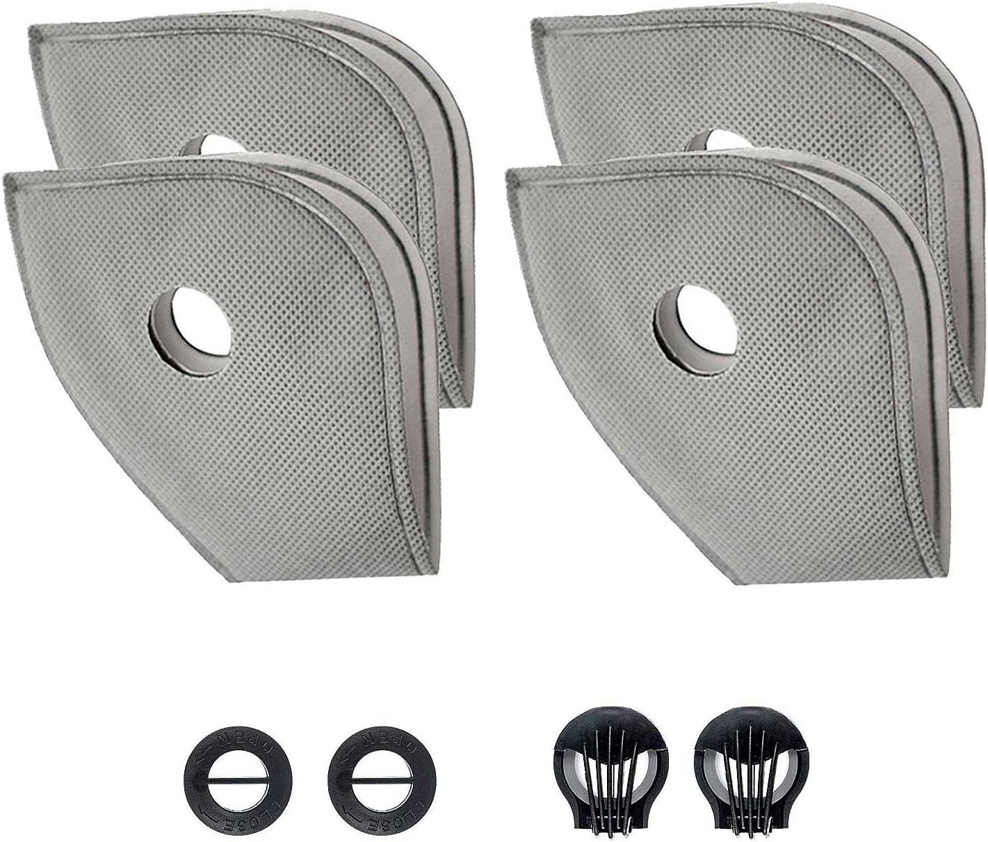 Ewolee Dust Mask Replacement Filter, 4 Pcs Active Carbon N99 Filters with 4 Valve for Mesh or Neoprene Mask, Bike Mask Filter for Dust Fumes Pollen Allergy PM 2.5 and Running Jogging Cycling