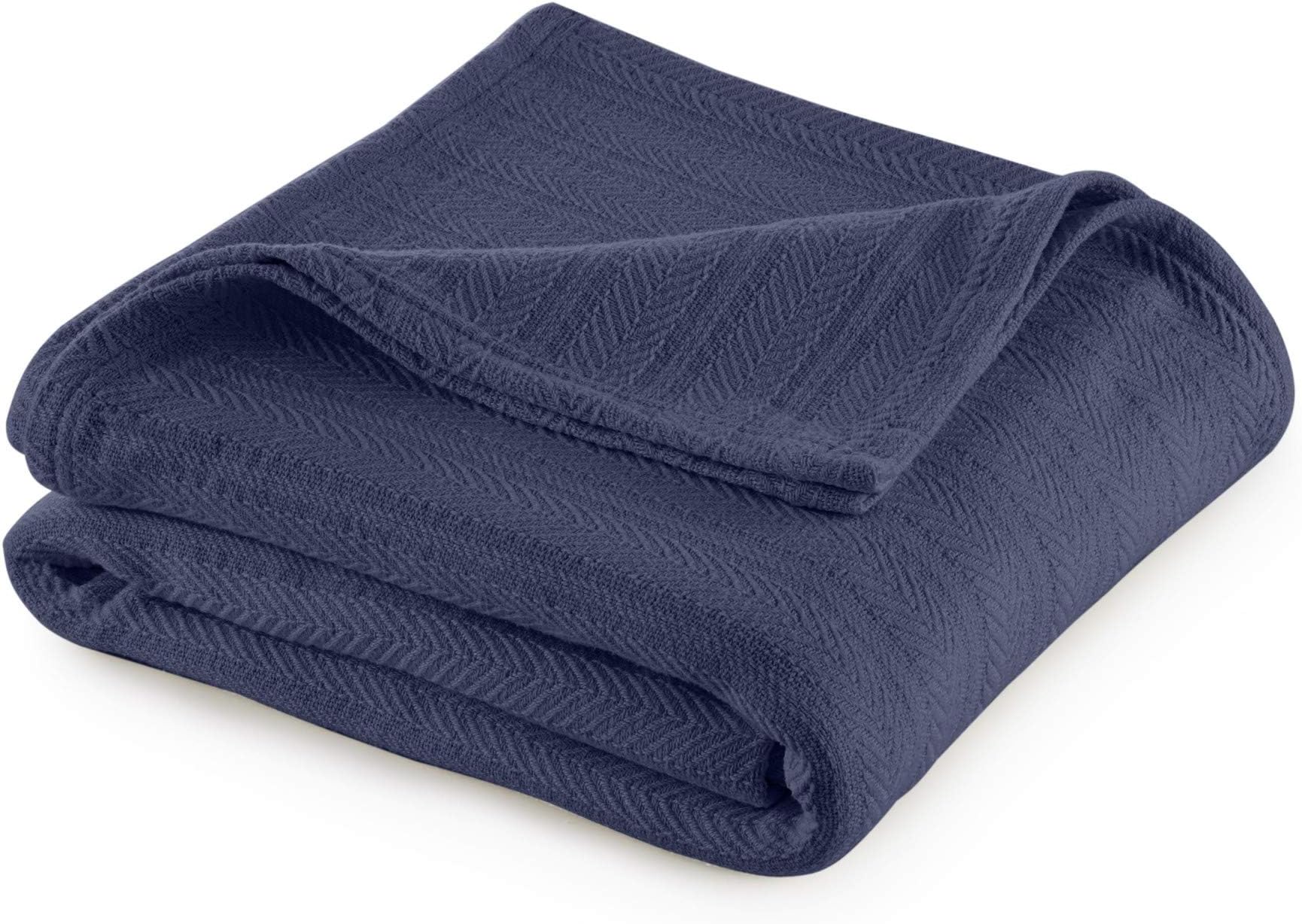 Vellux 100% Cotton Blanket - Soft, Breathable, Cozy & Lightweight Thermal Blanket – All-Season Twin Size Blanket Perfect for Layering Bed, Couch & Sofa - Hotel Quality (66 x 90 Inch, Blue)