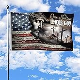 One Nation Under God Flag, Jesus Flags For Outside, Double Sided Jesus American Flag, 2 Brass Grommets 1 (36x60)
