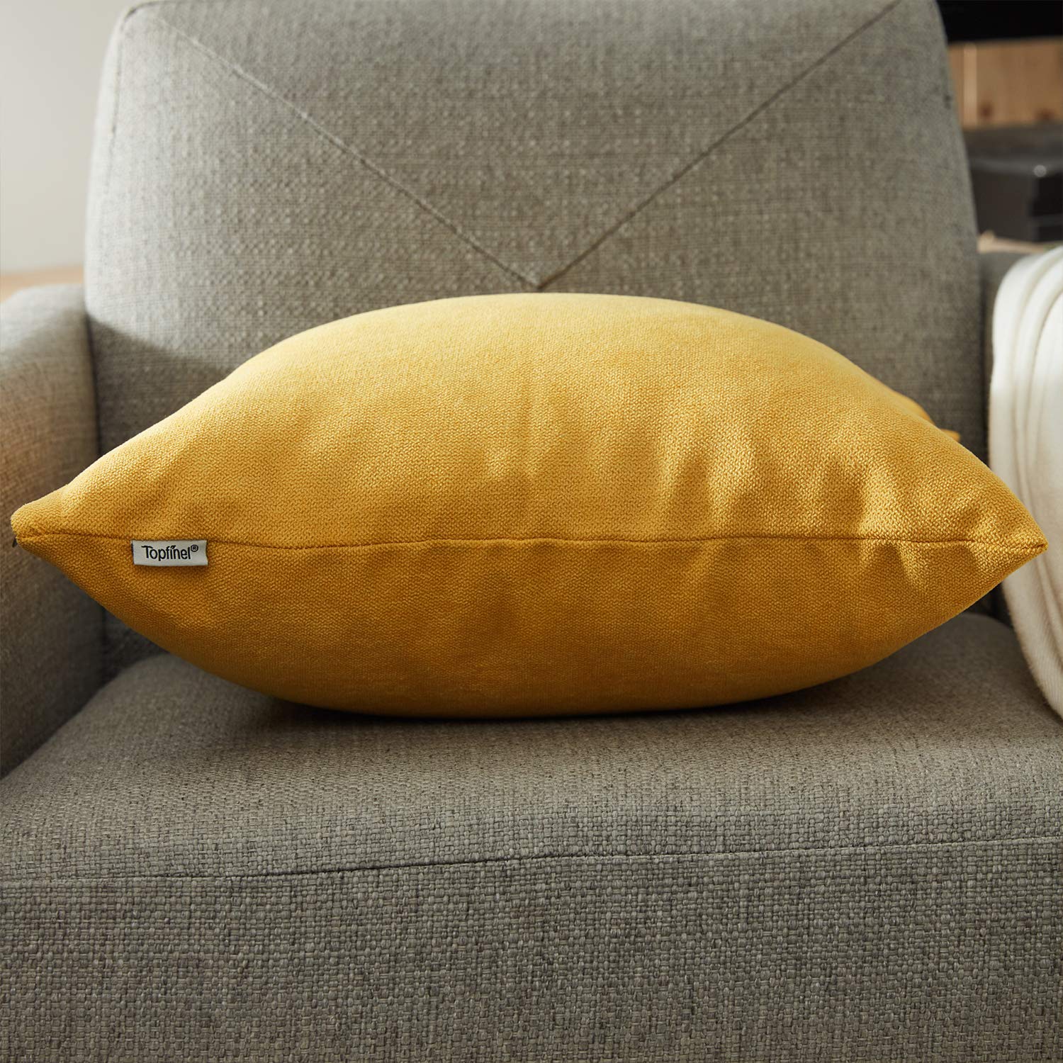Topfinel Lot De 2 Housse Coussin 30x30 Cm Decoratif Pour Salon En Chenille Doux Housses De Coussin Decoration Canape Couleur Uni Pour Chambre Voiture Coussins Jaune Cuisine Maison Housses De Coussin