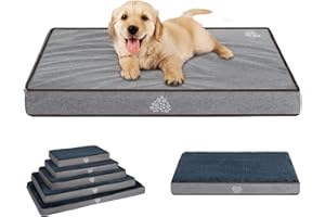 VANKEAN Dog Bed Soft Crate Pad Mat Reversible Cool & Warm, Washable Comfy Kennel Pad with Orthopedic Egg-Crate Foam for Small Medium Large Dogs, Water-Resistant Pet Bed, Gray/Dark Blue