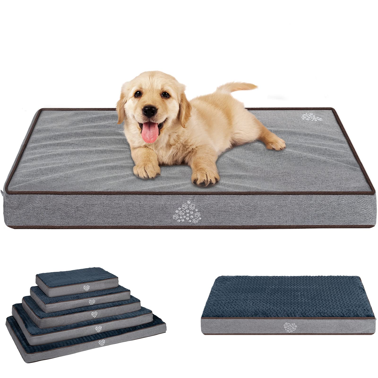 Photo 1 of VANKEAN Dog Bed Soft Crate Pad Mat Reversible Cool & Warm, Washable Comfy Kennel Pad with Orthopedic Egg-Crate Foam for Small Medium Large Dogs, Water-Resistant Pet Bed, Gray/Dark Blue