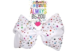 WORLDLY FINDS Rhinestone Large 8 Inch White Bow for Girls, Toddlers - Jumbo Cheer Hair Bow Gift, Ribbon Fashion Accessory (White/Rhinestone)