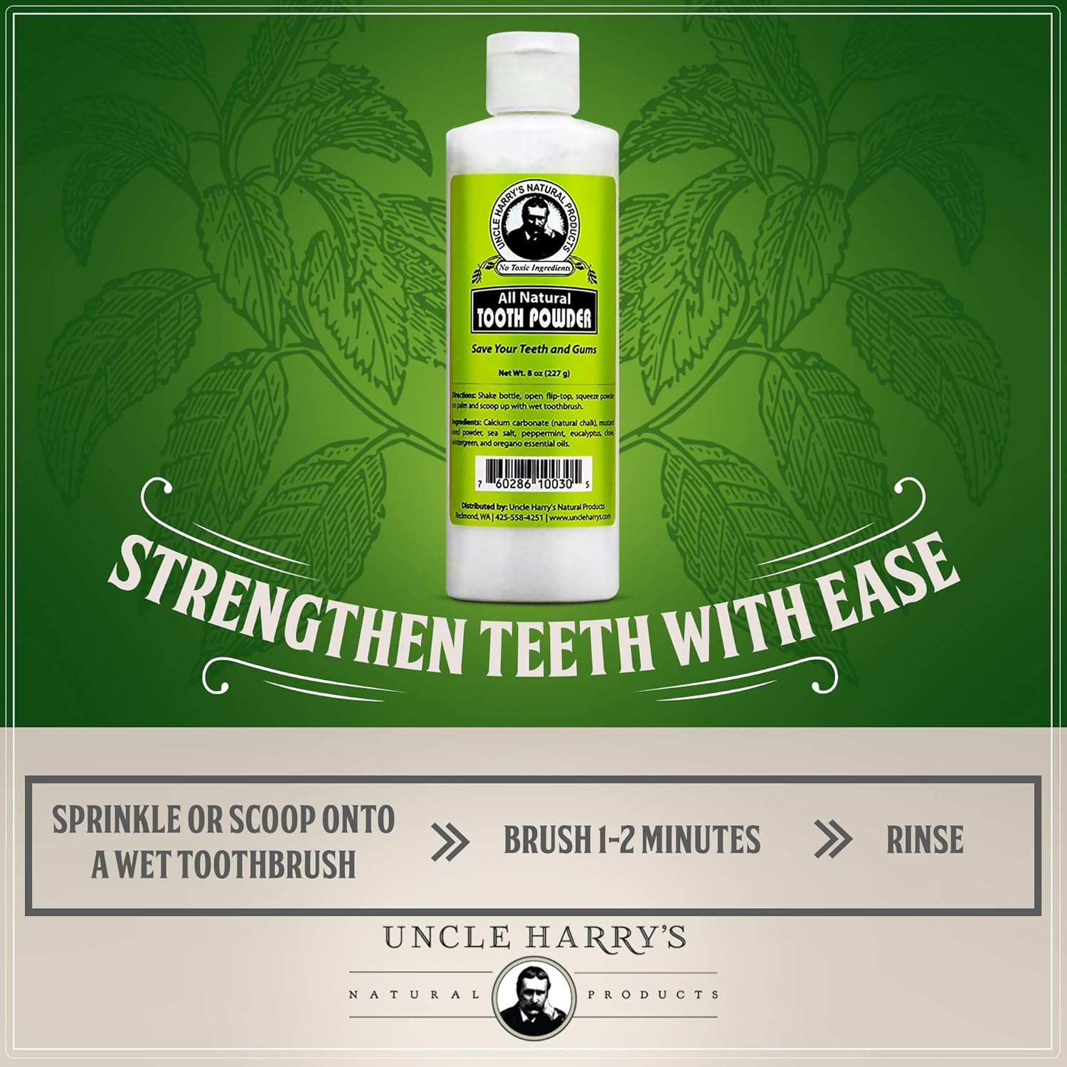 Uncle Harry's Remineralizing Tooth Powder | All Natural Enamel Support & Whitening Toothpaste for Sensitive Teeth | Organic Powder Toothpaste for Gum Health & Fresh Breath (8 oz): Beauty