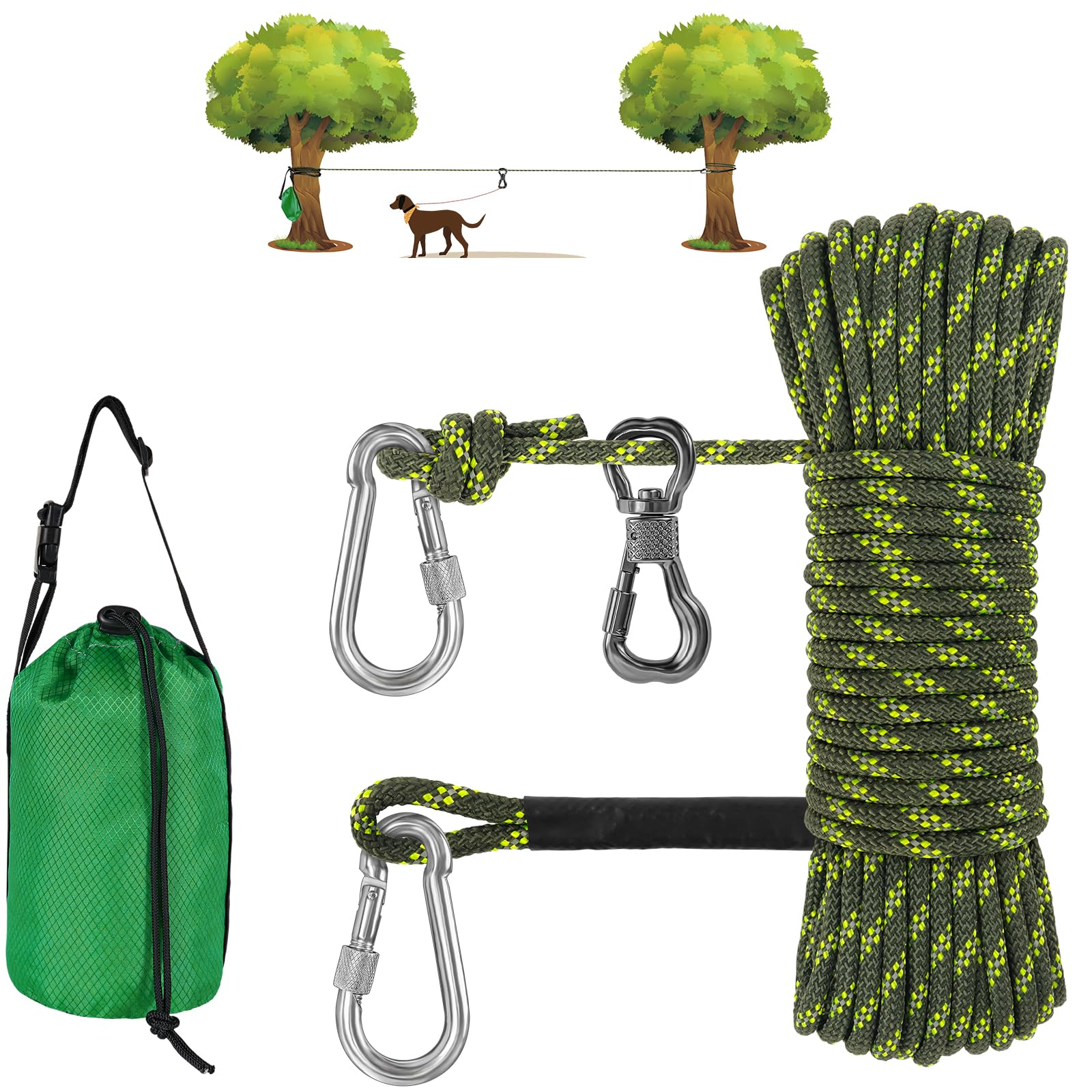 XiaZ Dog Tie Out Cable for Camping, 100ft Portable Overhead Trolley System for Dogs up to 200lbs,Dog Lead for Yard, Camping, Parks, Outdoor Events,5 min Set-up Image XiaZ Dog Tie Out Cable for Camping, 100ft Portable Overhead Trolley System for Dogs up to 200lbs,Dog Lead for Yard, Camping, Parks, Outdoor Events,5 min Set-up Image