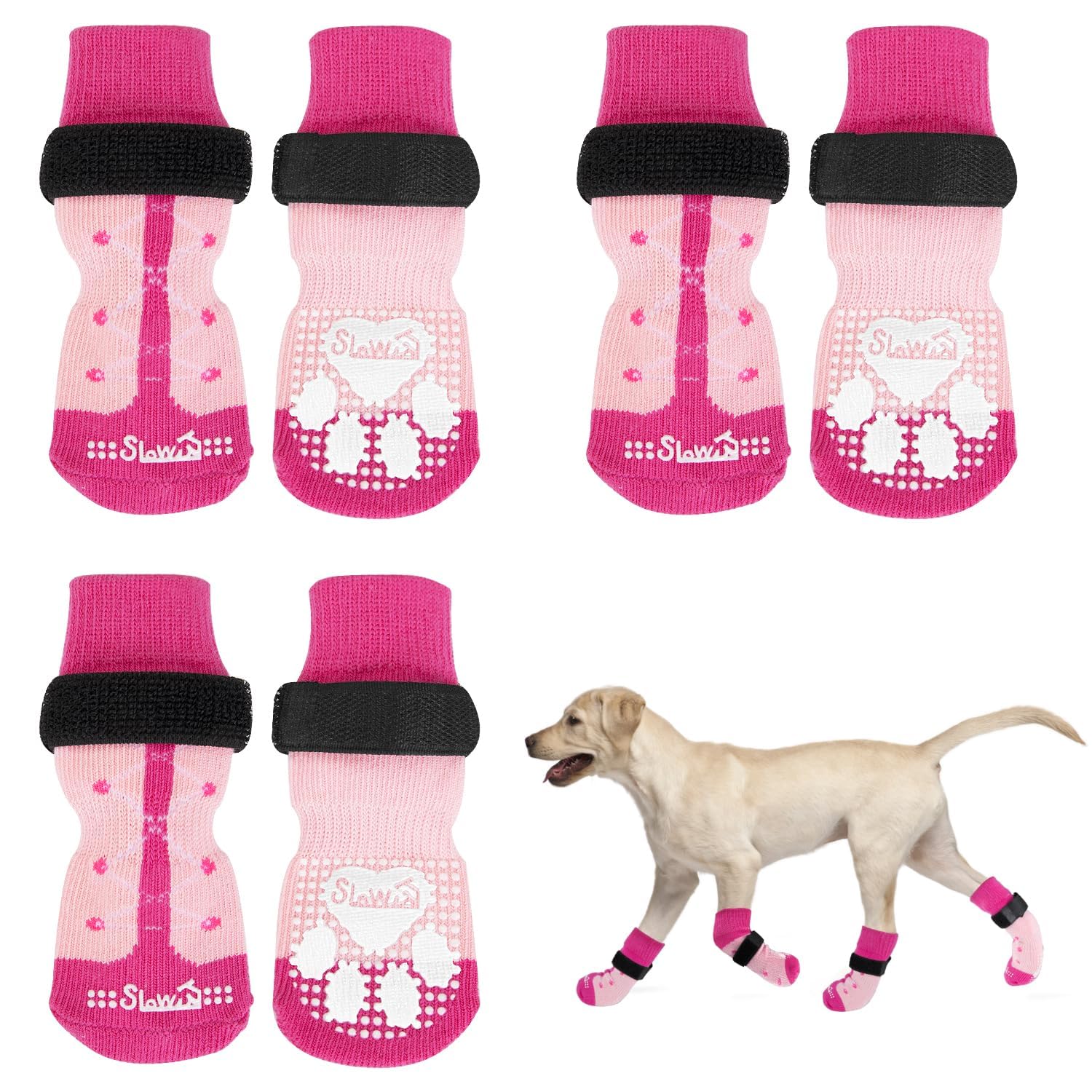 Eyein Anti-Slip Dog Socks Paws Stop Licking - 3 Pairs Thick Socks with Grips & Adjustable Strap for Hardwood Floor Indoor Walking, Dog Socks Injured Paw Protector for Puppy Small Medium Large Dogs