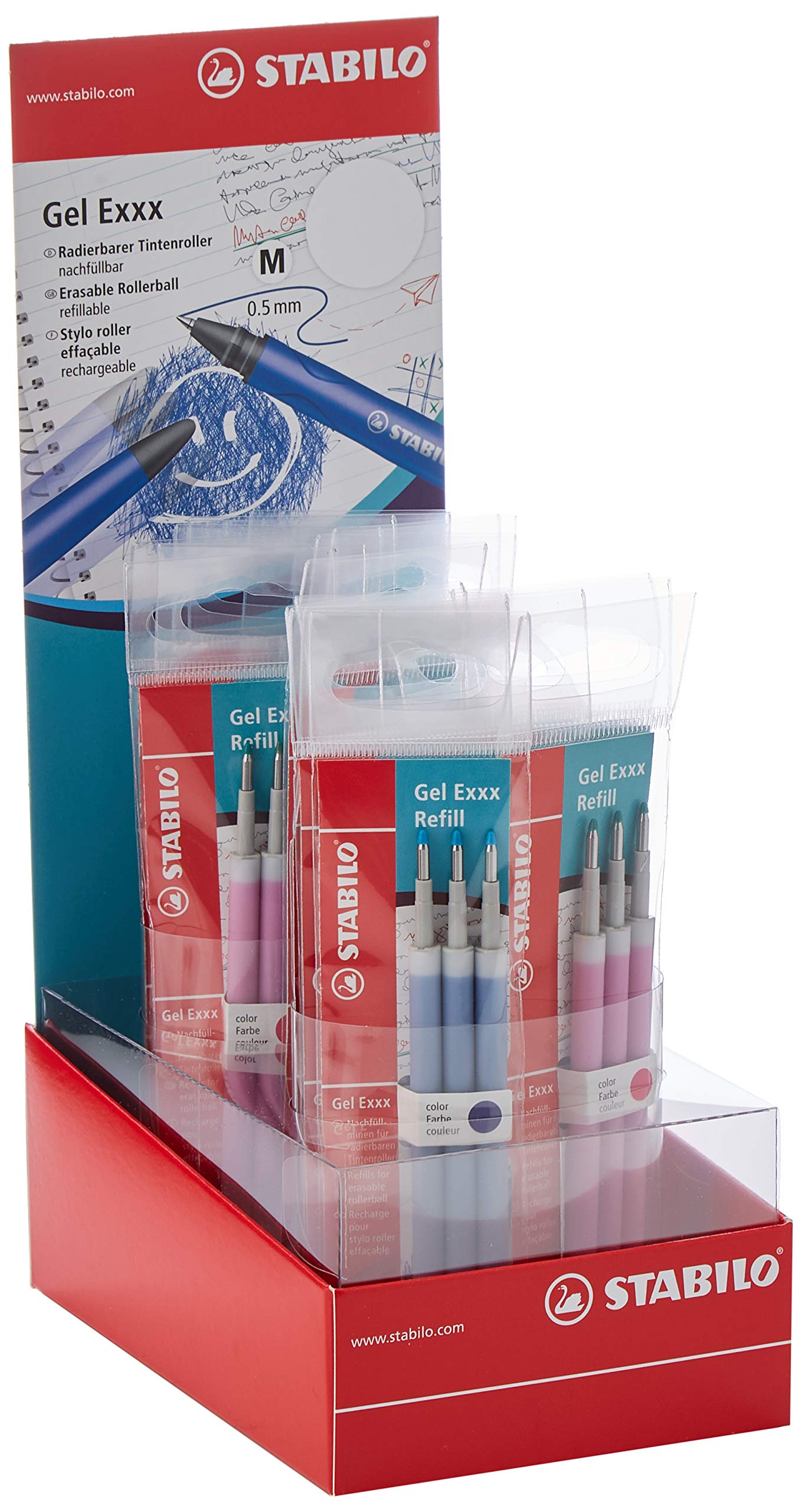 Erasable Rollerball - STABILO Gel Exxx Display of 20 Packs of Refills in 6 Assorted Colours