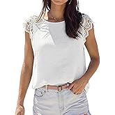 CUPSHE Womens Lace Short Sleeve Tops Cap Sleeve T Shirts 2025 Cute Basic Trendy Fashion Casual Dressy Outfits