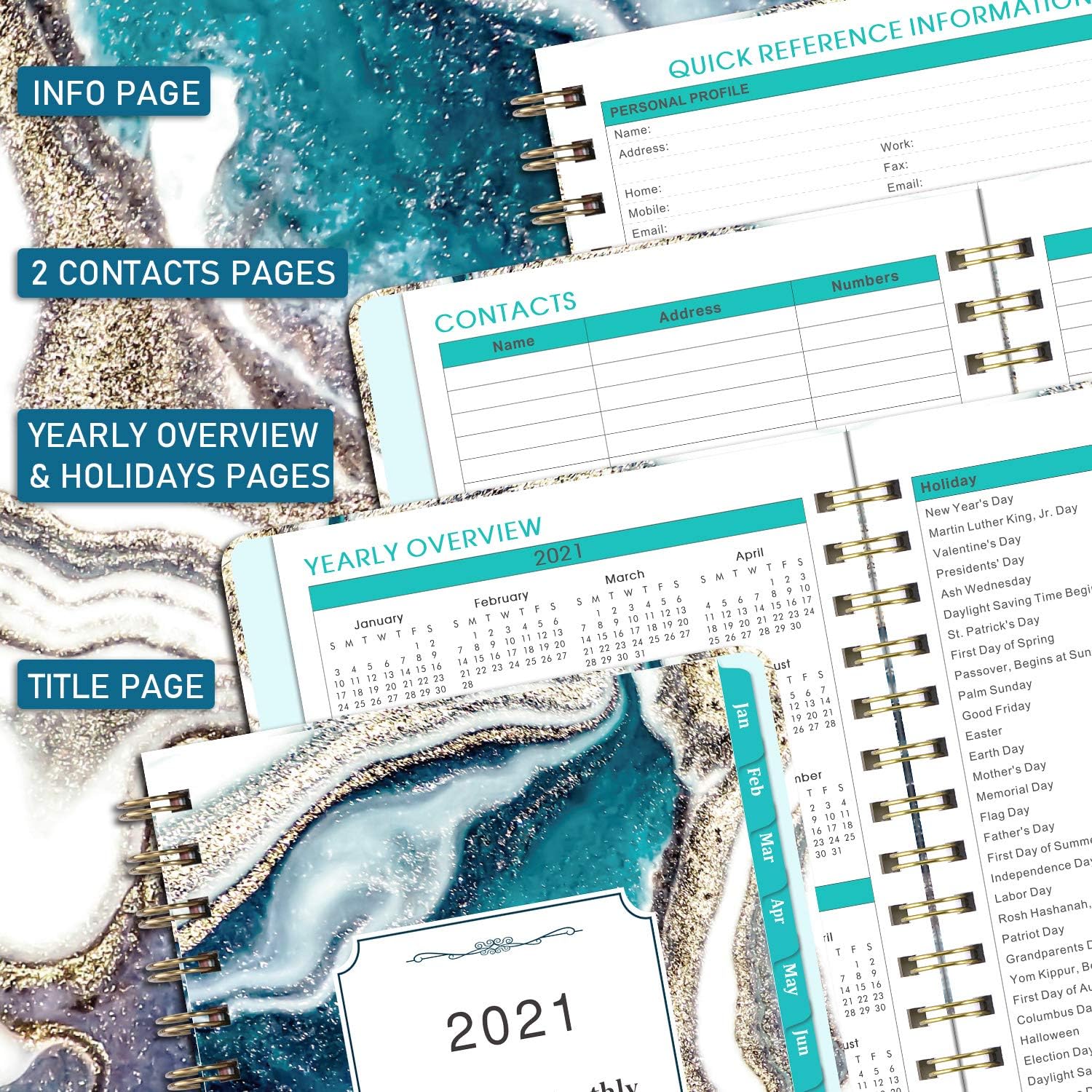 2021 Planner – Weekly Monthly Planner 2021 for January 2021 – December 2021, 6.4"x 8.5", Flexible Cover Planner with Elastic Closure, Coated Tabs, Inner Pocket : Office Products