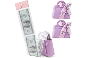 2PCS Money Pull Box for Cash, Leather Surprise Money Boxes with Ribbon Mini Money Pull Bags with 30 Pcs Transparent Bags for 
