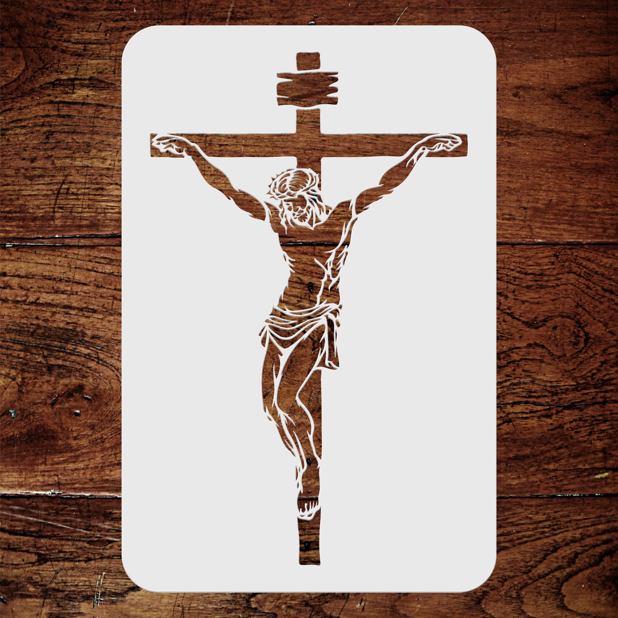 Crucifixion Stencil, 21.59 x 35.56 cm (M) - Christian Catholic Religious Cross Crucifix Jesus Stencils for Painting Template