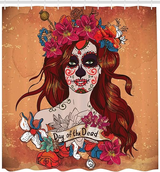 Amazon Com Ambesonne Day Of The Dead Shower Curtain Dia De Los Muertos Spanish Culture Mexican Festive Skull Art Fabric Bathroom Decor Set With Hooks 105 Inches Extra Wide Cinnamon Magenta Maroon Home