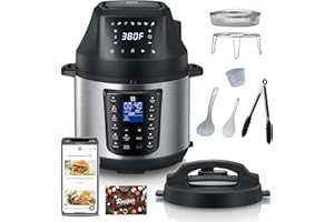 OHHO - Stainless Steel 20-In-1 Pressure Cooker Air Fryer Combo with Dual Control Panel, 6L Oil Free Digital Touchscreen Lid, 