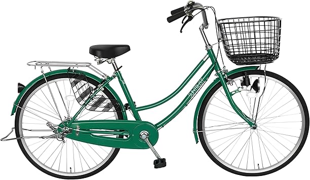 Amazon 自転車 ママチャリ 26インチ 変速なし グリーン 緑 ダイナモライト 鍵付 ライト付 大容量かご Ogk樹脂かご 軽快車 Suntrust シティー ファミリーサイクル