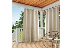 TOWN & COUNTRY BASICS Cabana Solid Heavyweight Indoor Outdoor Curtains, Light Filtering Opacity with Grommet Top, Water Repellent, 2-Pack Set, 54"x84", Taupe
