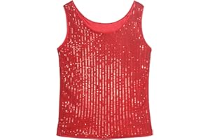 Noomelfish Girls Sequin Tank Tops Sparkly Glitter Dance Sleeveless Shirt (5-12 Years)