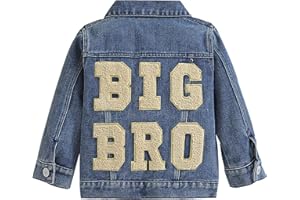 Toddler Baby Girls Boys Jacket Big Lil Sister/Brother Embroidery Jean Cardigan Button Down Denim Jackets Coat Outwear
