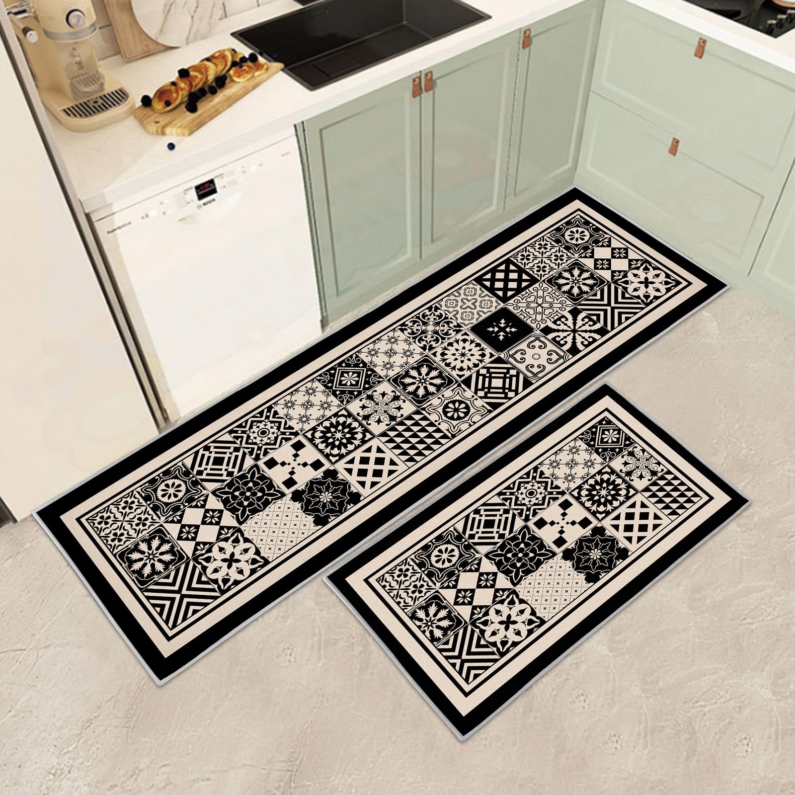JEFFEL Kitchen Mat Sets Non slip Washable, Kitchen Rugs Runner Set of 2 Anti Fatigue Kitchen Floor Mat for Home Decoration Office Standing Desk (J, 150L x 43W x 0.2Th cm) — image 1