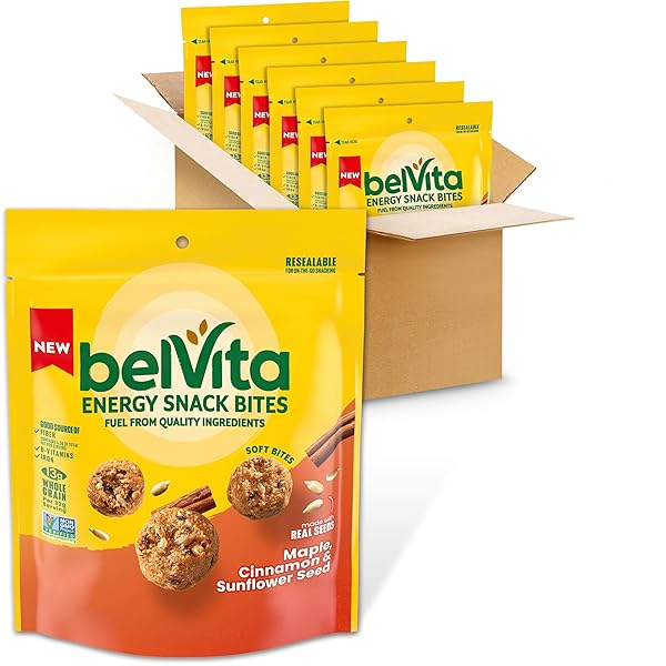 BELVITA ENERGY SNACK BITES, MAPLE, CINNAMON AND SUNFLOWER SEED, 6-5 OZ BAGS