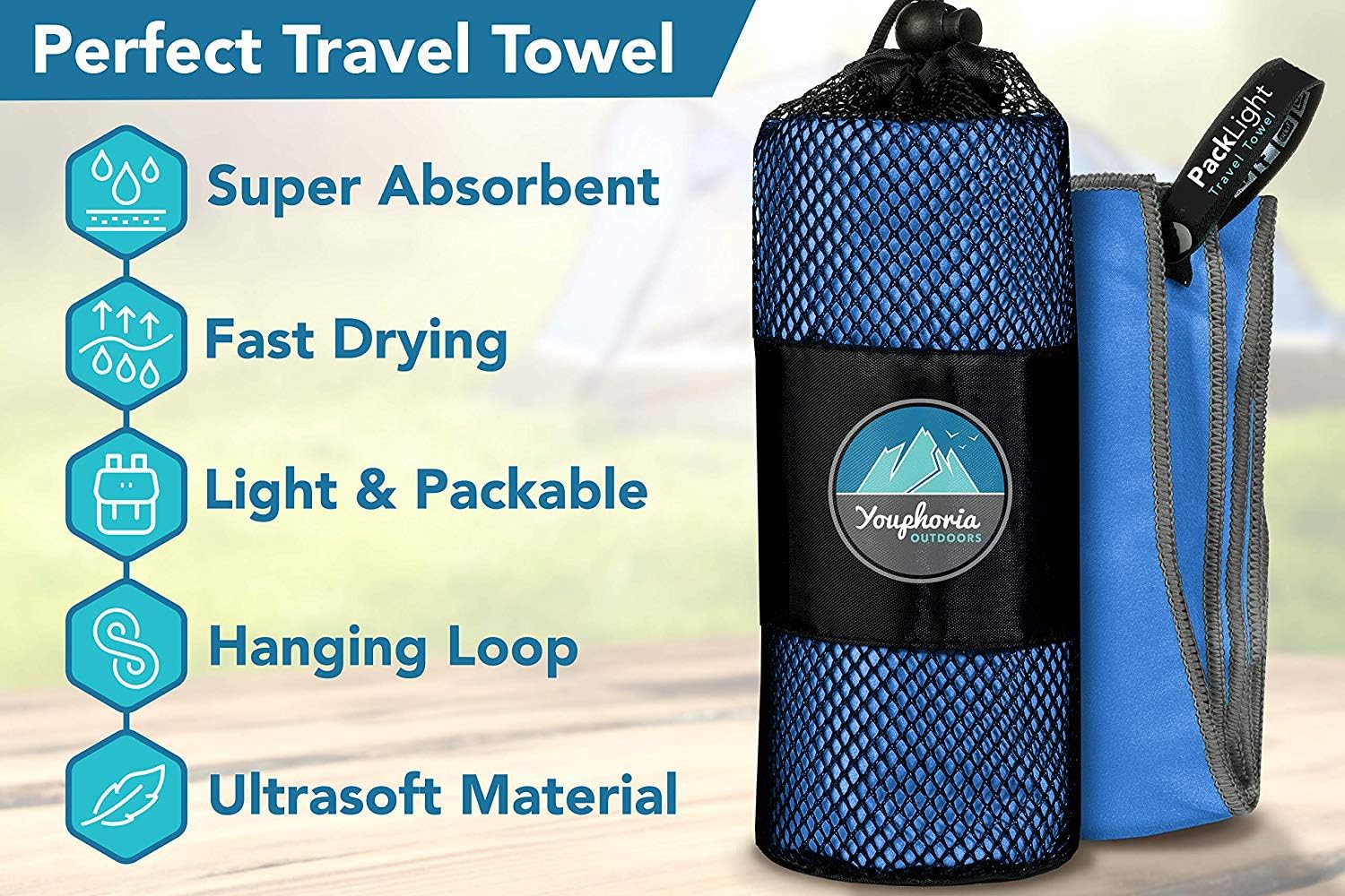 Youphoria Outdoors Microfiber Travel Towel - Ideal Fast Drying Towels for Camping, Travel, Beach, Backpacking, Gym, Sports, and Swimming - Lightweight, Quick Dry and Absorbent - 3 Size Options : Sports & Outdoors