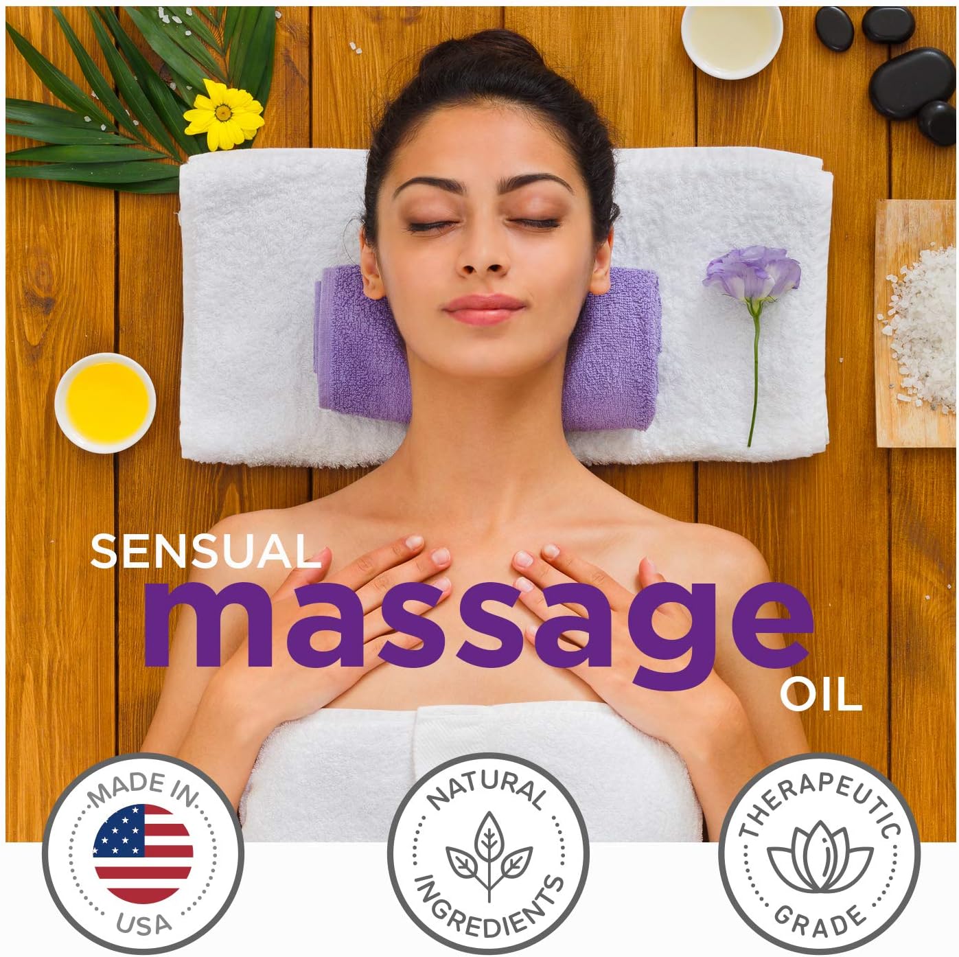Sensual Massage Oil with Relaxing Lavender Almond Oil and Jojoba for Men and Women – 100% Natural Hypoallergenic Skin Therapy with No Artificial or Added Ingredients - Made by Maple Holistics: Health & Personal Care