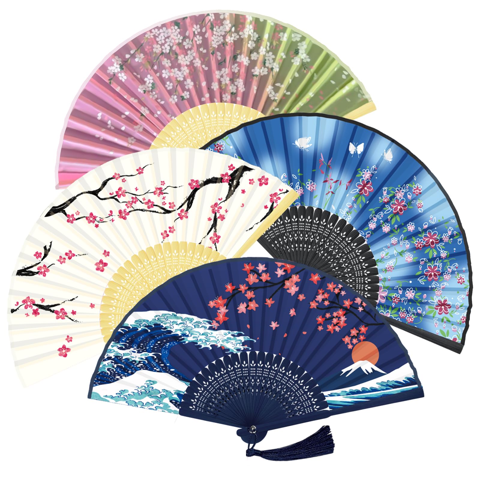 Photo 1 of **MISSING A BLUE FAN ONLY 3** WEARXI Hand Held Fan, 4 PCS Hand Fans for Women Foldable, 8.3" Silk Folding Handheld Fan with Bamboo Frames, Chinese Japenese Paper Hand Fans Foldable for Cosplay, Dancing, Party, Wedding