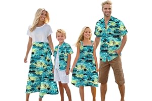 Cromoncent Matching Hawaiian Outfits for Family, Dad and Son Matching Luau Beach Tropical Shirts Mommy Daughter Tropical Sets