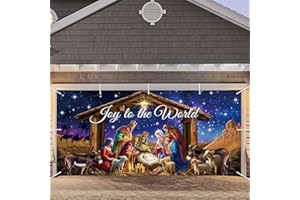 GIFTPIONEERS Nativity Garage Door Cover Decorations, 7X16ft Stable Manger Scene Backdrop Banner, Christmas Garage Door Covers Hanging Garage Decorations Xmas Religious Decor for Holiday Jesus Party