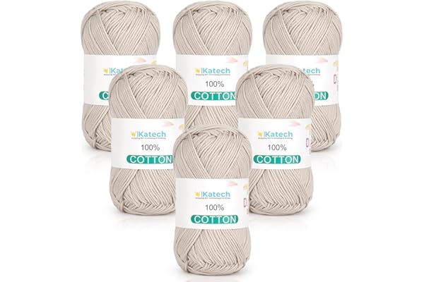 Katech Pure Cotton Yarn for Crocheting & Knitting â Soft Sport Weight CYC #2, 6 Skeins (50g Each, 300g Total), Ideal Crochet Yarn for Dishcloths, Baby Clothes, Socks, Lightweight ScarvesďźBeigeďź