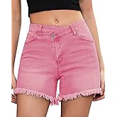 LookbookStore Jean Shorts for Women Low Waisted Stretchy Crossover Waist Denim Shorts Raw Hem