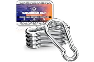sprookber 316 Stainless Steel Carabiner Clip, Marine Grade Heavy Duty Spring Snap Hook for Outdoor, Boat, Hammock, Set of 5