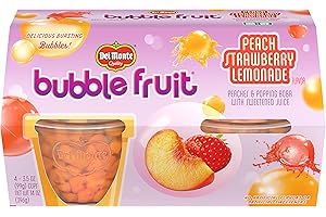 Del Monte® Bubble Fruit™ Peach Strawberry Lemonade Peaches & Popping Boba with Sweetened Juice 4-3.5 Ounce Cups (Pack of 4), Orange