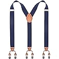 Bioterti Men’s Y-Shaped Heavy Duty Suspenders – 6 Metal Clips, Elastic Straps