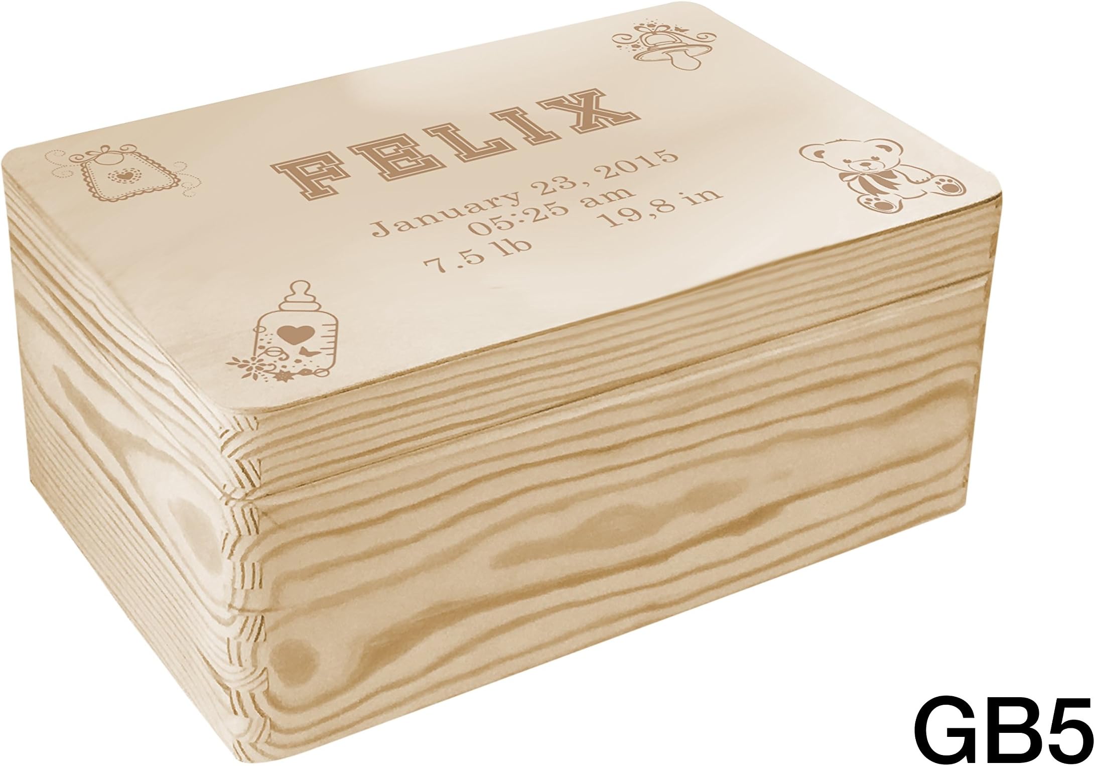 Small New Baby Birth natural wooden Gift-Box Birth Announcement Keepsake-Box incl personalized Laser Engraving Design GB5