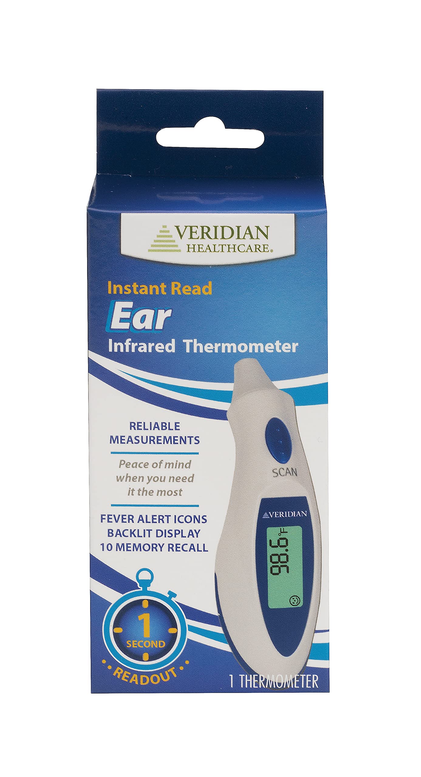 Veridian Tympanic Ear Thermometer Digital Display 09-340 1 Each