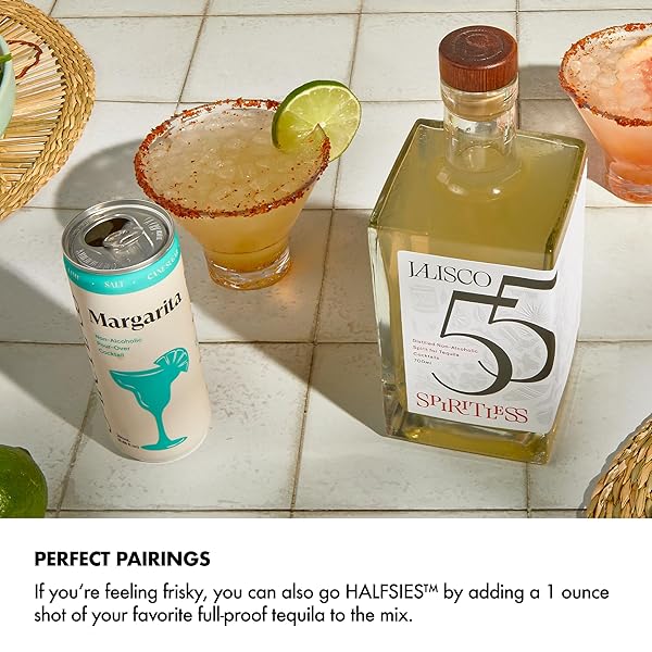 SPIRITLESS MARGARITA, NON-ALCOHOLIC POUR-OVER CANS, READY TO DRINK OR MOCKTAIL & COCKTAIL MIXER, VEGAN, 80 CALORIES, 8.45 FL OZ CANS (4 PACK)
