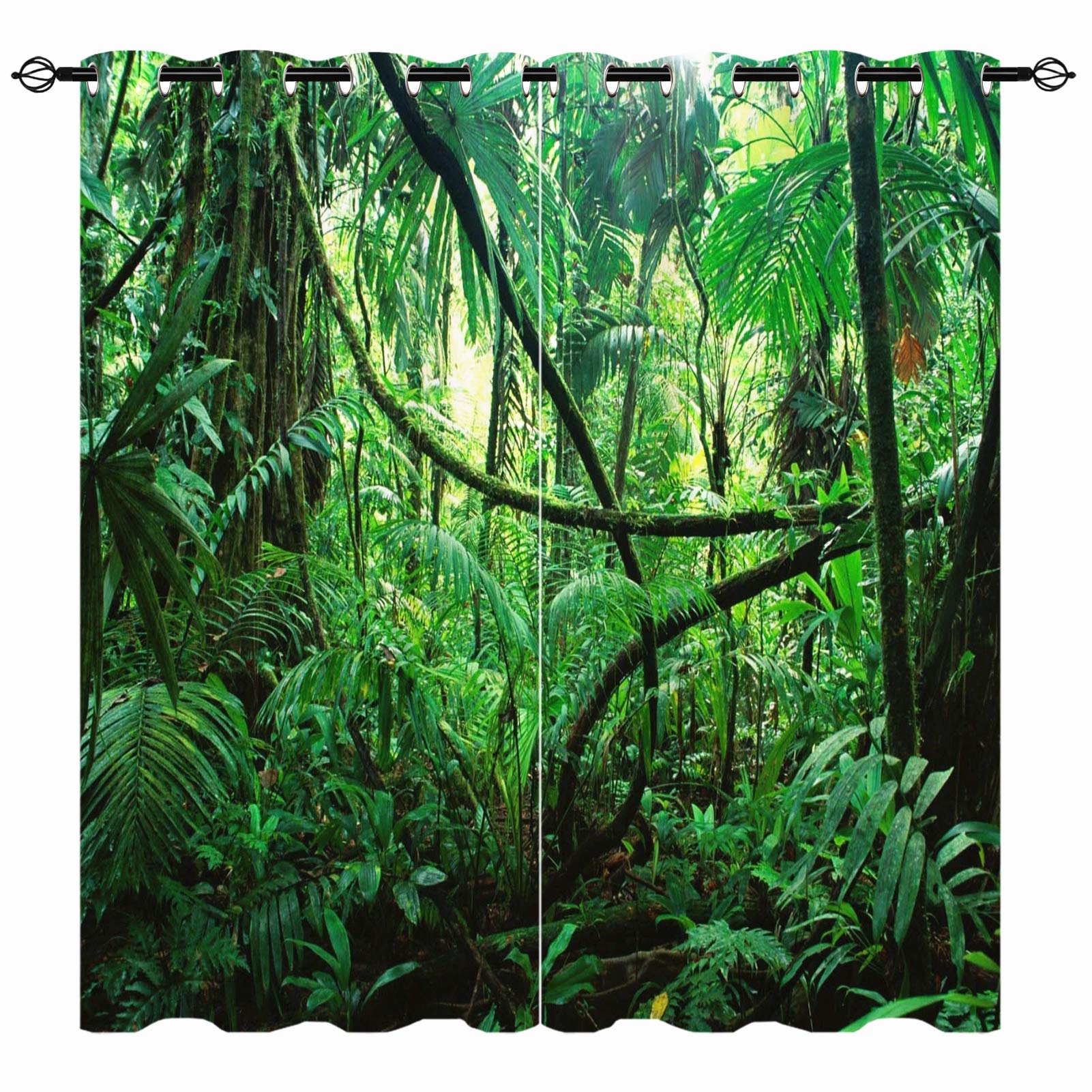 YUANZU Rainforest Curtains, Tropical Jungle Wild Nature Theme Woodland Plant Scenery 3D Print Patterned Eyelet Thermal Insulated Blackout Window Drapes for Bedroom Living Room 2 Panels W168cm x D183cm — image 1