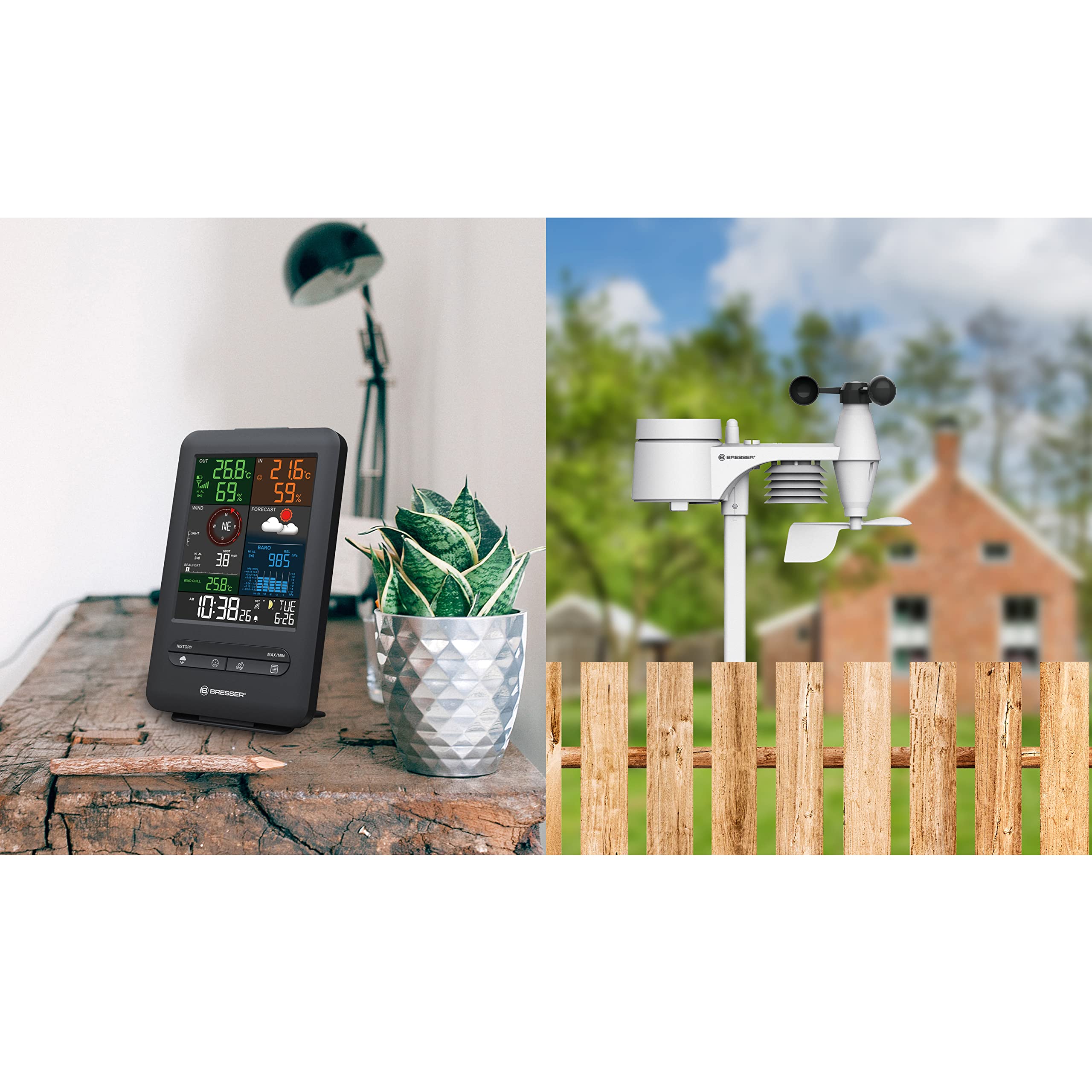 Bresser 7002525 Wetterstation Funk mit Außensensor 5-in-1 Beaufort mit großem Farbdisplay, Sensor für Temperatur, Luftfeuchtigkeit, Luftdruck, Windrichtung und Regenmesser, Schwarz, Einzigartig 2