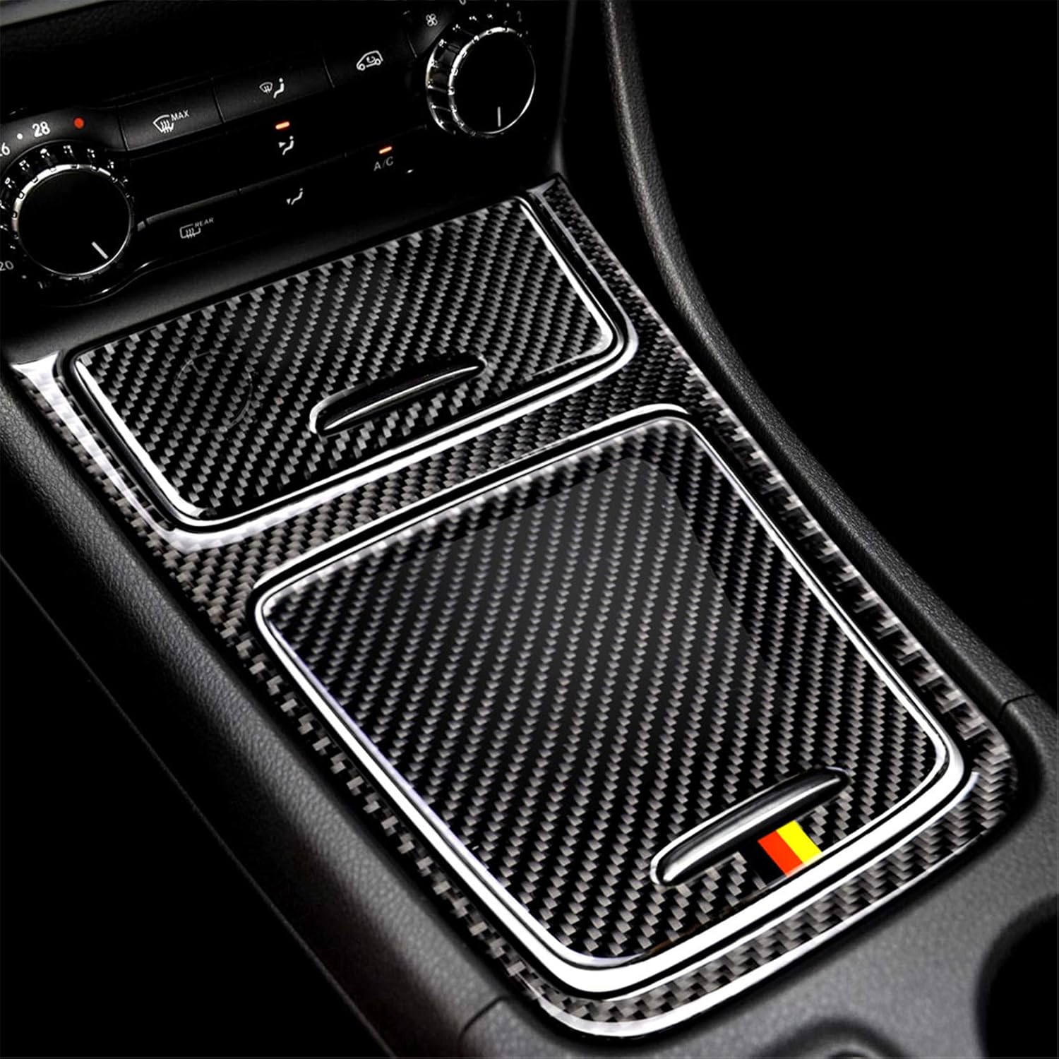 Carbon Fiber Dashboard Gear Box Panel Ashtray Storage Box Water Cup Holder Panel Frame Decal Cover Trim For Mercedes Benz A Class W176 A180 A200 A220 A250 A45 GLA CLA C117 2013-2018 BZ68 (German Flag)