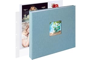 1DOT2 12x12 Inch Large 3 Ring DIY Scrapbook Photo Album Journal with 30 Plastic Sleeves 60 Pages and Fabric Cover for Baby Travel Wedding Anniversary kids Adventure (Cyan Blue Cover/White Pages)