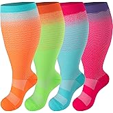 Tinojye 4 Pairs Plus Size Compression Socks,Extra Wide Calf 20-30 mmHg Knee High Compression Socks for Men Women Circulation